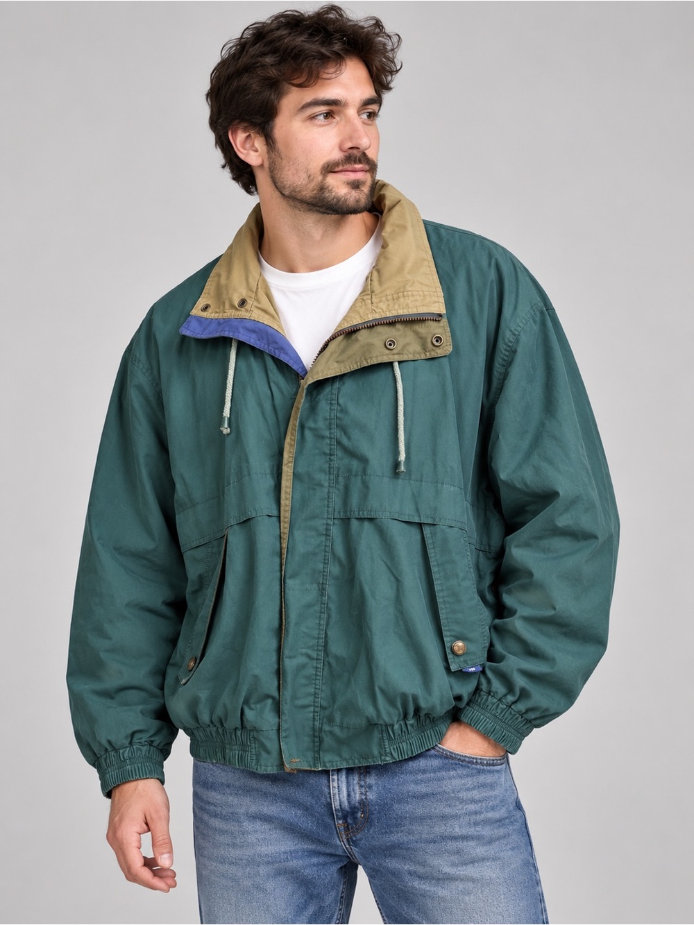 Vintage London Fog FOG Colorblock Windbreaker Jacket Men’s XL Teal Green